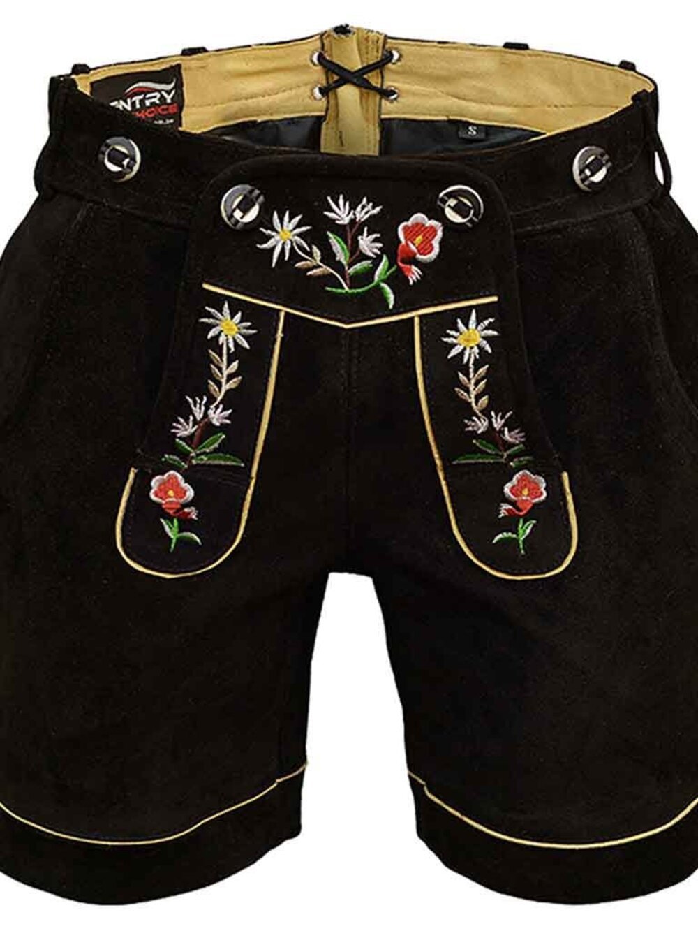Suede Lederhosen Bavarian Leather Shorts with Embroidered Adjustable Suspenders - Picture 3 of 12